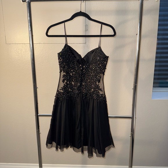 La Femme Black Silk Beaded Dress - Picture 6 of 8